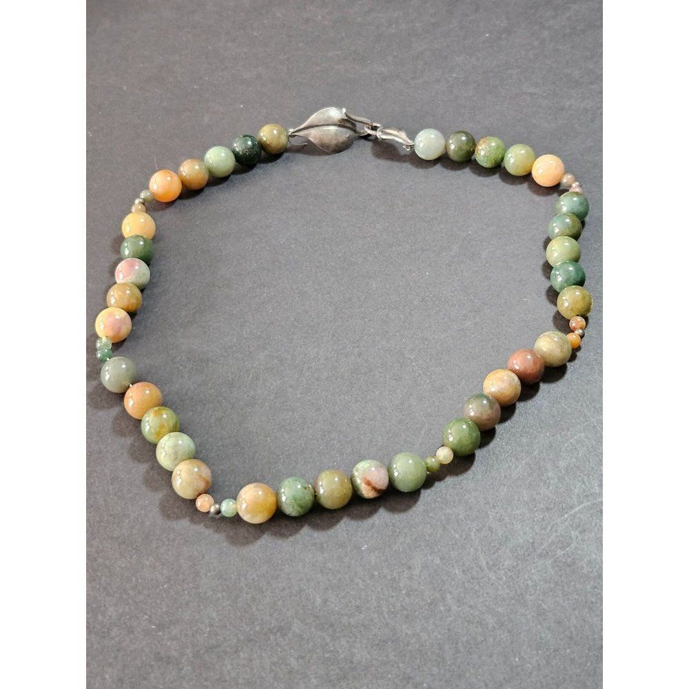 Vintage beaded jasper necklace 18" sterling silver